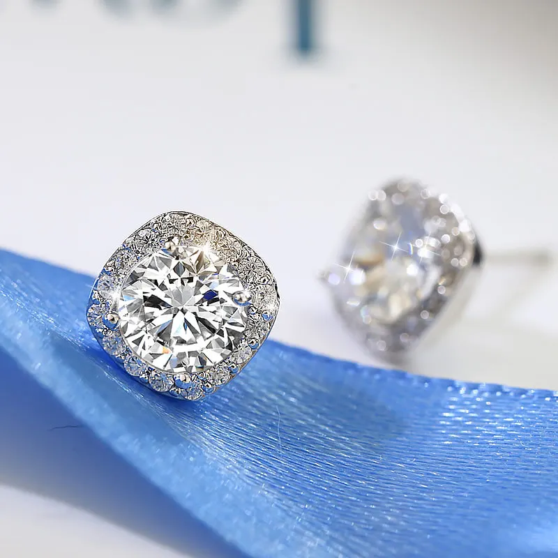 

New Hot Fashion 925 Sterling Silver Crystal Square Earrings for Women Girls Gift Fashion Statement Jewelry