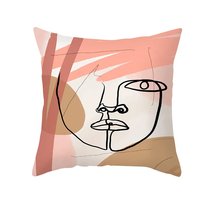 

New Nordic Fashion Personality Abstract Sofa Pillowcase Office Cushion Cover Peach Skin Pillow Cover
