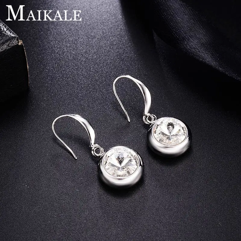 14-silver-white Женские разноцветные серьги MAIKALE, круглые модные серьги-подвески с крючком с золотистым/серебристым покрытием и фианитом для подарка - Окраска металла: 14-silver-white