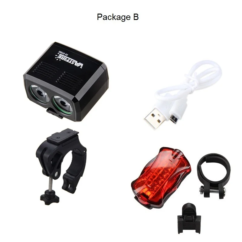 Package B MTB USB Перезаряжаемый мини-велосипедный светильник, мощный люмен, светодиодный передний велосипедный светильник, головной светильник, дорожный велосипедный безопасный светильник - Цвет: Package B
