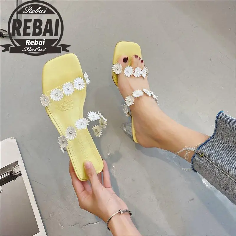 

Bohemia 2021 New Summer Sexy Women Sandals Party Shoes Beach Sandals Clear Heels Floral Zapatillas Mujer Casa Sapatos Femininos