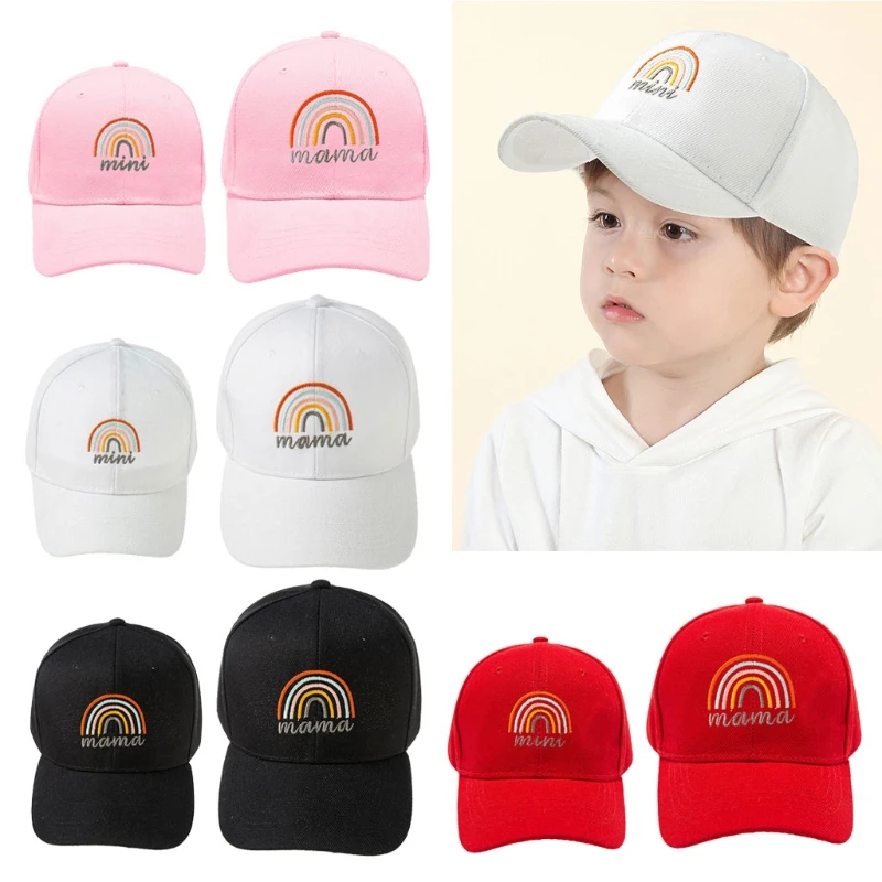 

Summer Cute Rainbow Embroidery Baby Boys Girls Hat Adjustable Baseball Cap Children Hip-hop Sun Hat Adults Parent-child Baby Hat