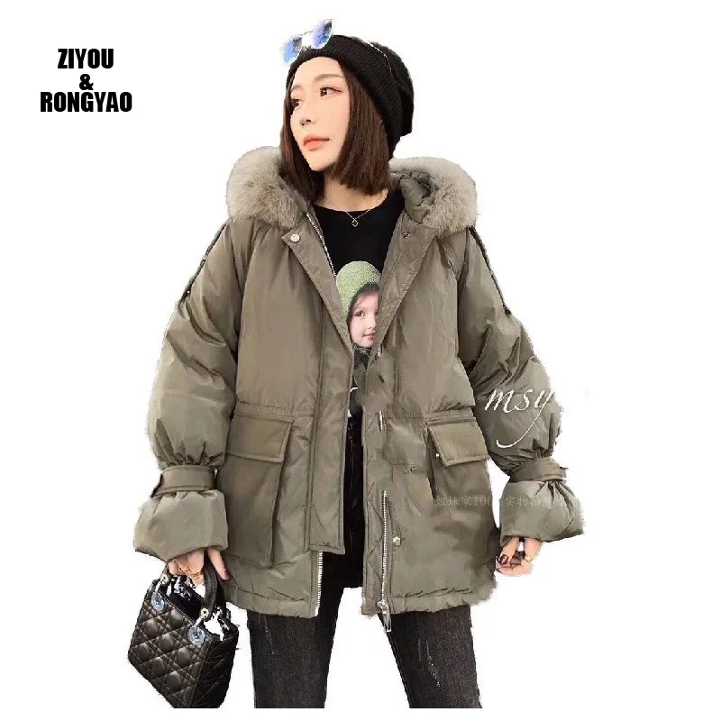 2020 модная женская зимняя длинная куртка с меховым воротником Длинная Женская