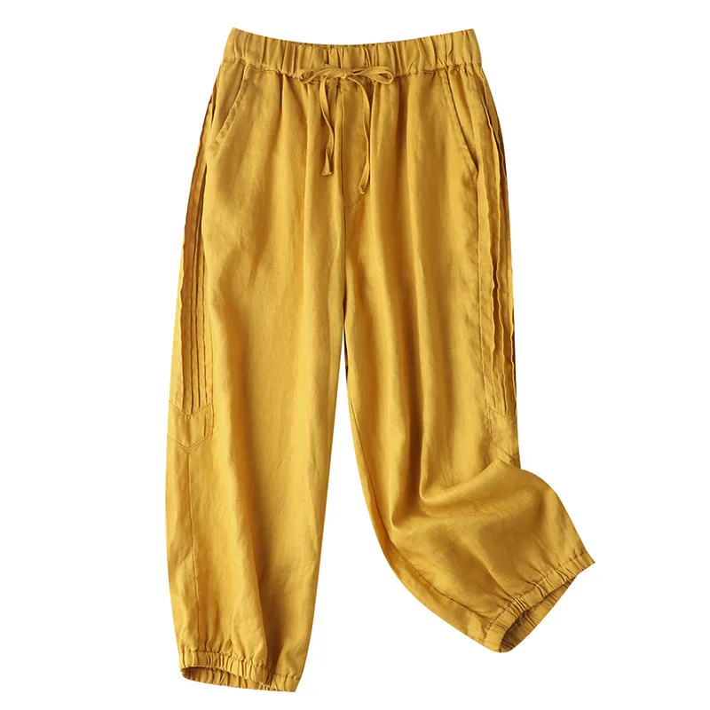 

SHUCHAN Sweatpants Women Calf-Length Pants Loose Casual Summer 2021 Elastic Waist Harem Pants High Fashion Summer