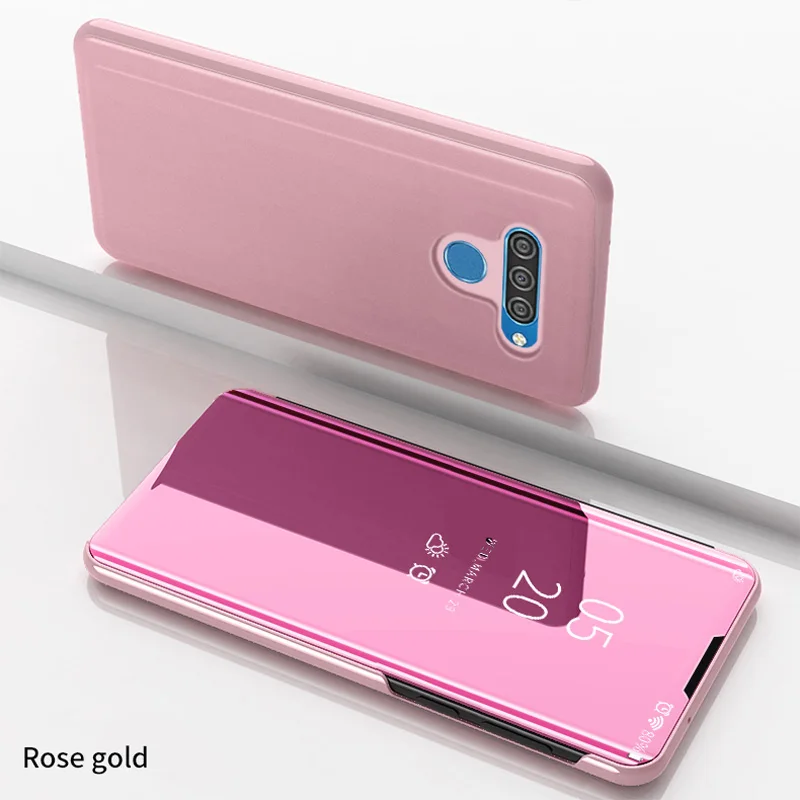 K50 флип-зеркальный корпус для LG K50 чехол умный магнетизм прозрачный чехол-подставка с окошками задняя крышка для телефона чехол для LG K 50 50k чехол Coque - Цвет: Розовый