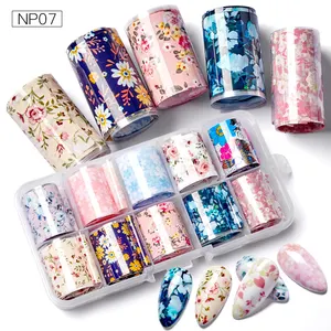 10 Rolls/Box Flower Nail Art Transfer Foil Set Sticker Starry AB Paper Wraps Adhesive Decals Nails Decoration Accessories