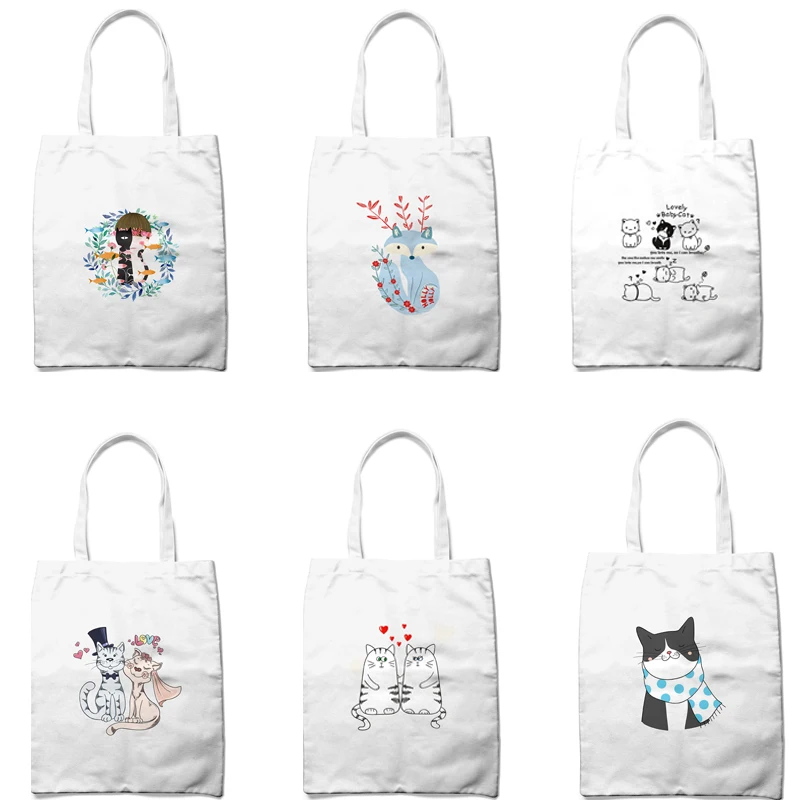 Простой хлопковый парусиновый шарф с мультяшным принтом кошки женские сумки для
