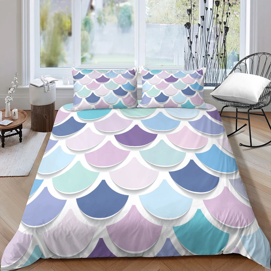 

Oentyo Mermaid Duvet Cover Queen Scale Pattern Cartoon Child Bedding Set 3d Printed Quilt Cover Kids Bedspread 220X240 Sinlge