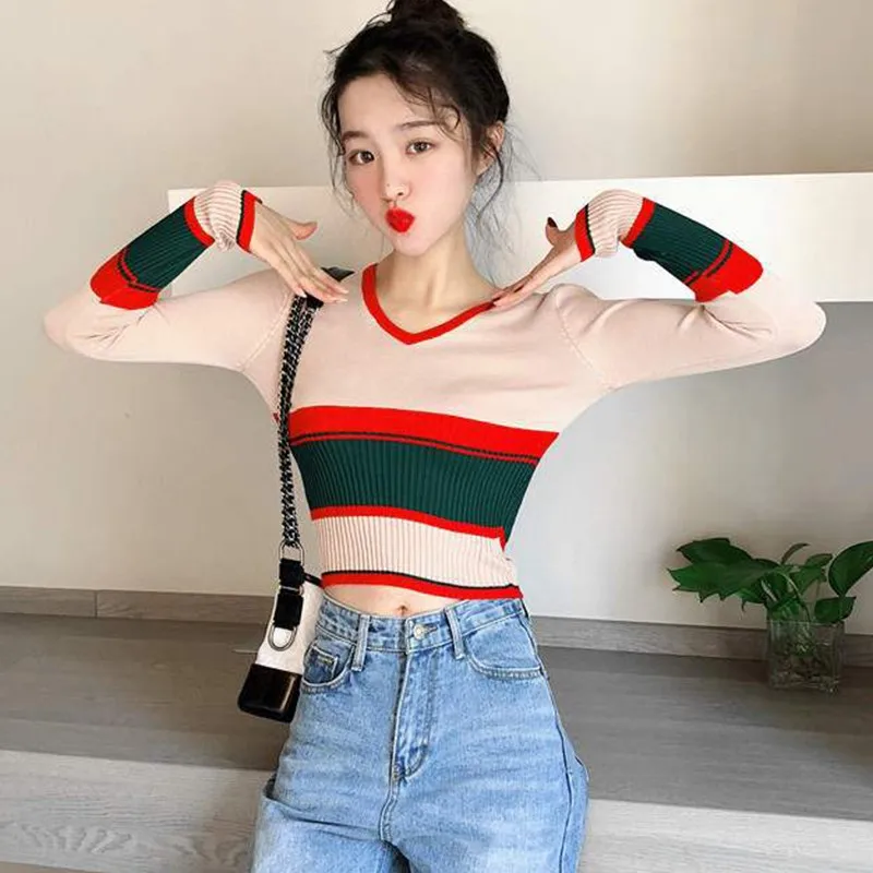 Корейский контрастный цвет сшивание шорты v-образным вырезом Тонкий открытый