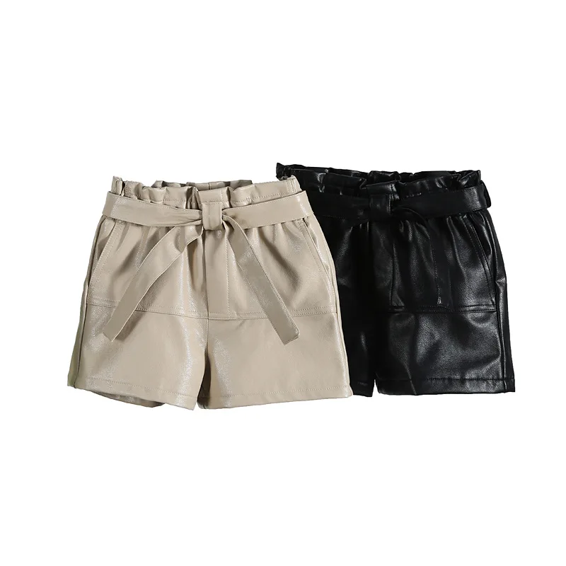 Детские кожаные штаны 2019 г. новые модные осенние шорты с бантом-бабочкой для