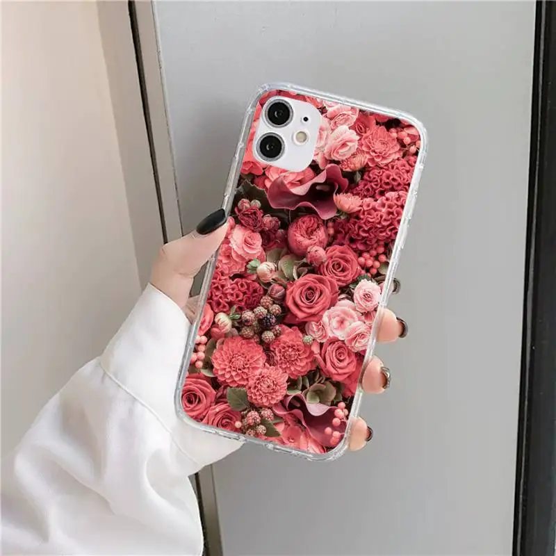 

Pink flower peony pattern Phone Cases Transparent soft For iphone 5 5s 5c se 6 6s 7 8 11 12 plus mini x xs xr pro max