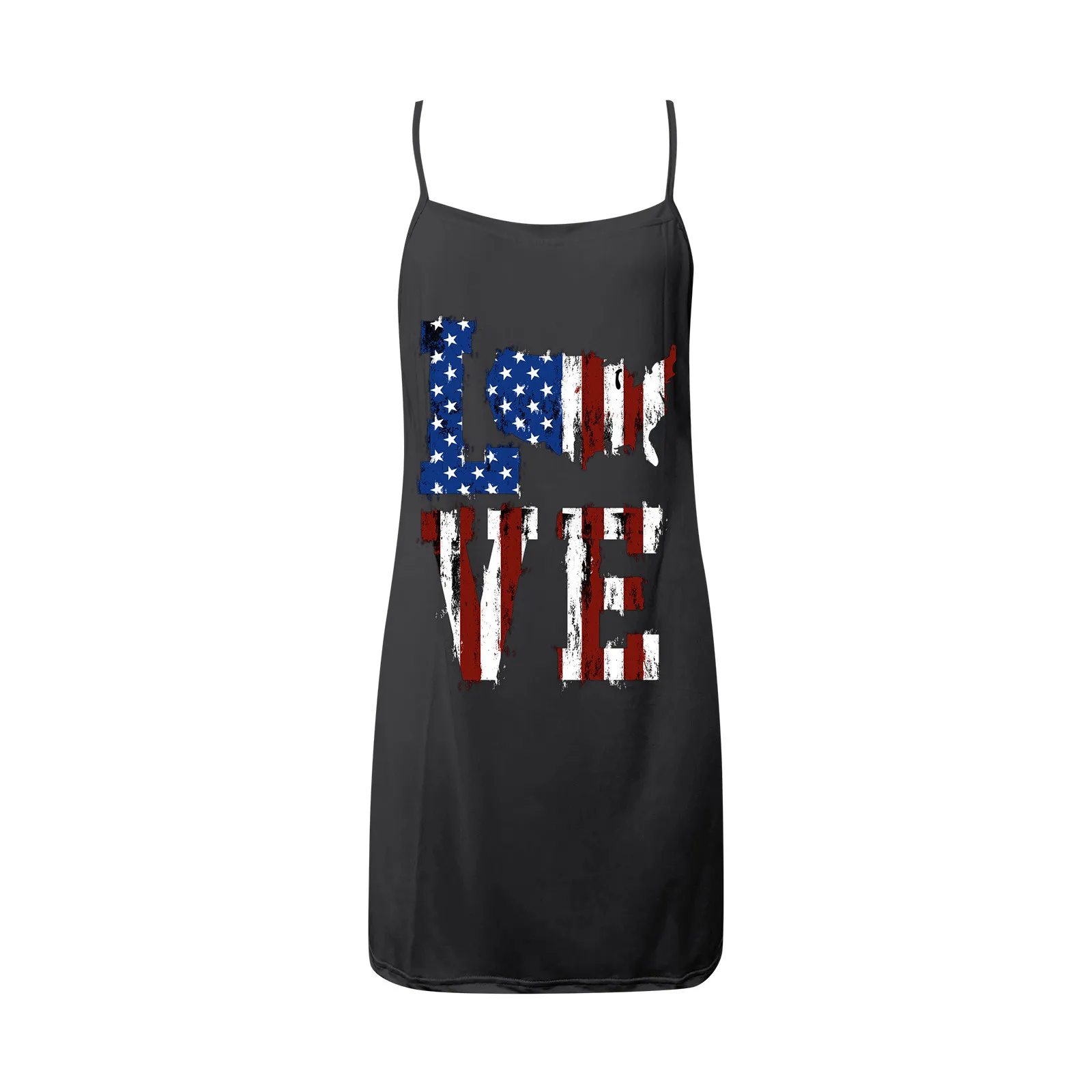 

Casual Sling Dress Women Slim A-Line V-Neck Independence Day Printing Dresses Female Fashion Summer Sleeveless Mini Dress robes