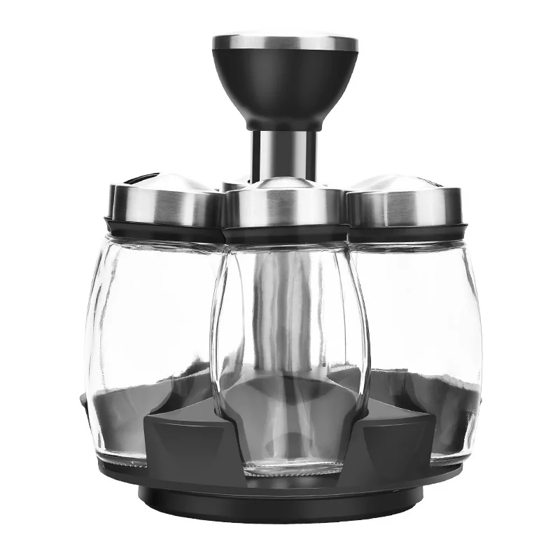 

Stainless Steel Rotary Seasoning Jar Set Box Kitchen Salt And Pepper Shakers Household Bottle Sauce Spice Container Rack Spices
