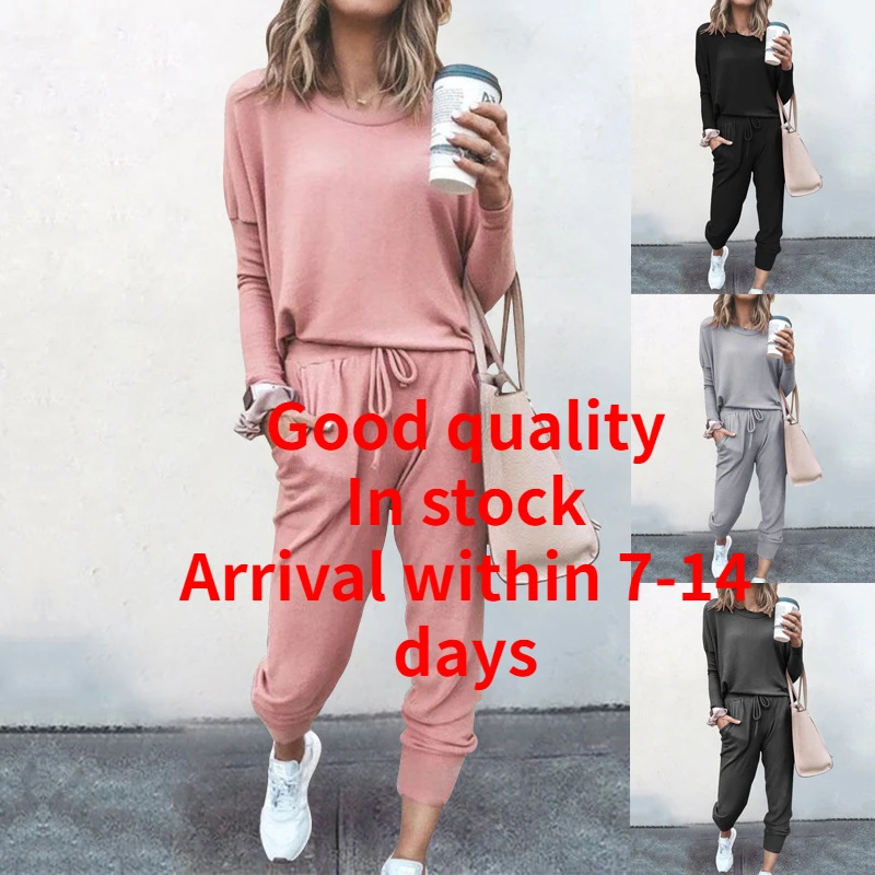 

Ladies fashion suit two-piece simple solid color short-sleeved top pants two piece set women 2 piece set woman tshirts