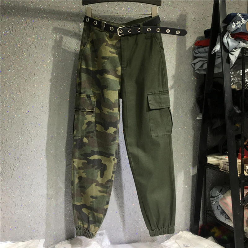 Брюки-карго женские с завышенной талией камуфляжные тренировочные штаны