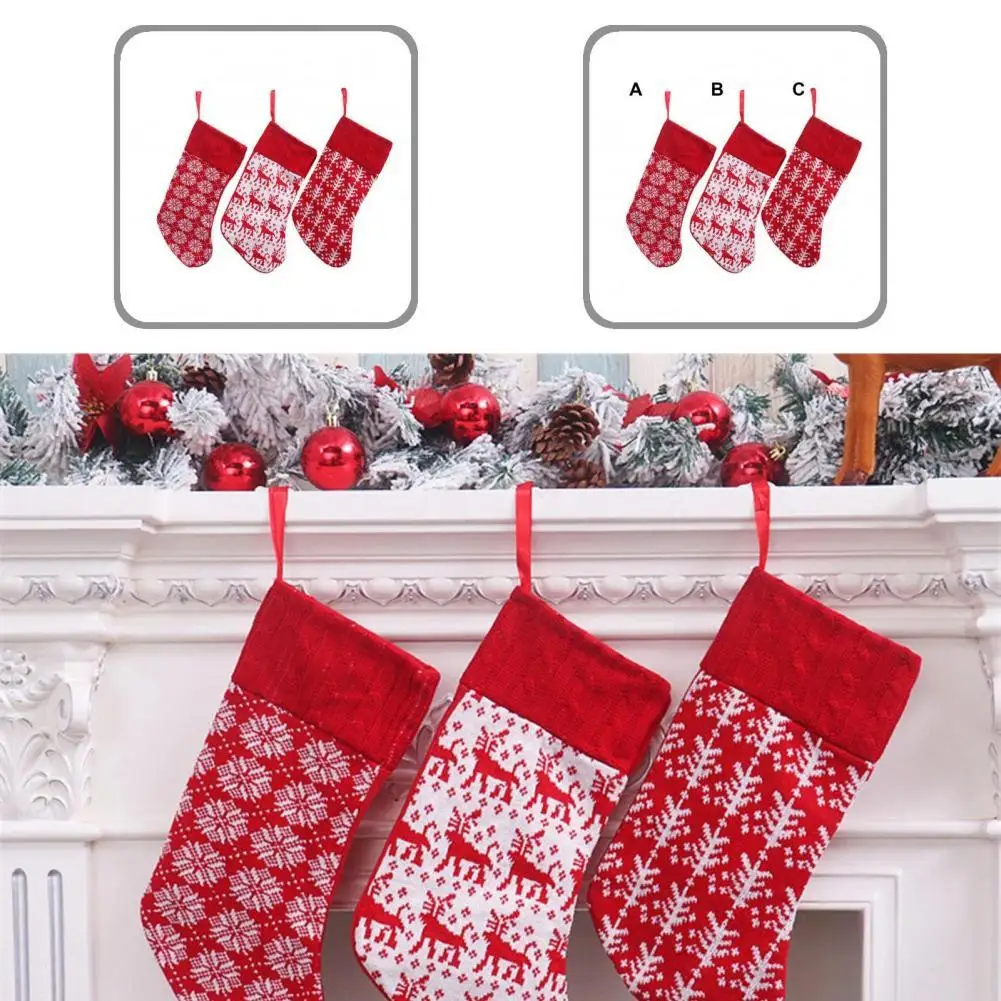

Portable Good Fireplace Hanging Xmas Stockings Knitted Fabric Fireplace Stockings Cartoon Pattern for Household