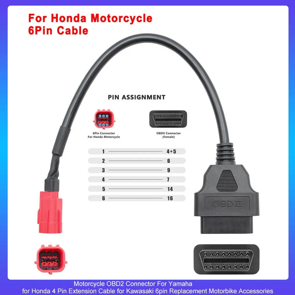 

Motorcycle OBD2 Connector For Yamaha for Honda 4 Pin Extension Cable for Kawasaki 6pin Replacement Motorbike Accessories