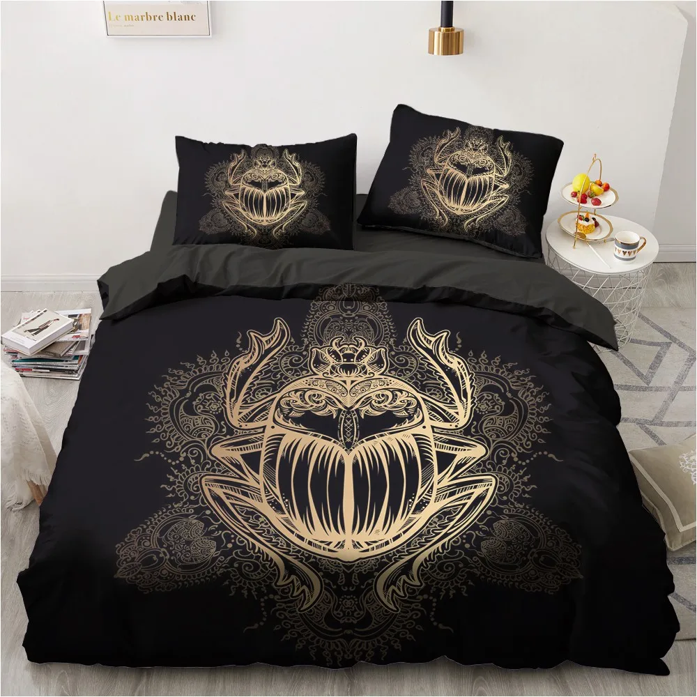

Black Duvet Cover Sets 3D Custom Design Gold Flower Bed Pillow Covers 200*230cm Full Twin Double King Size Modern Beddings