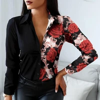 fashion woman blouses 2021 v neck long sleeve contrasting color autumn winter retro style lady blouse for daily wear
