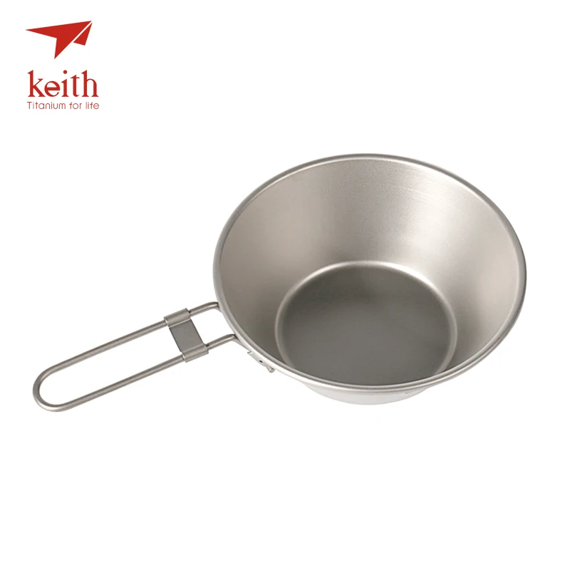 

Keith Camping Titanium Bowl With Folding Handle Ultralight Bottom Folding Bowls Cookware Tableware Cutlery 300ml Only 50g Ti5320