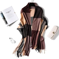 soft cashmere winter scarf for ladies wool tassel plaid scarves women long shawls wraps lattice stoles autumn warm scarfs