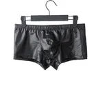 Трусы-боксеры мужские из искусственной кожи, черные нейлоновые, сексуальное нижнее белье, сексуальное нижнее белье для геев, 2019, размера плюс