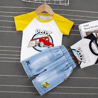 summer casual fashion baby clothing sets for boy girl clothes cartoon short sleeve denim shorts suit dress sets