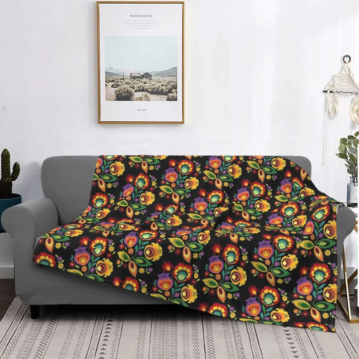 

Polish Folk Flowers Red On Black Throw Blanket Sofa Blanket Boho Decor Plaid Fur Boho Blanket Super Deal