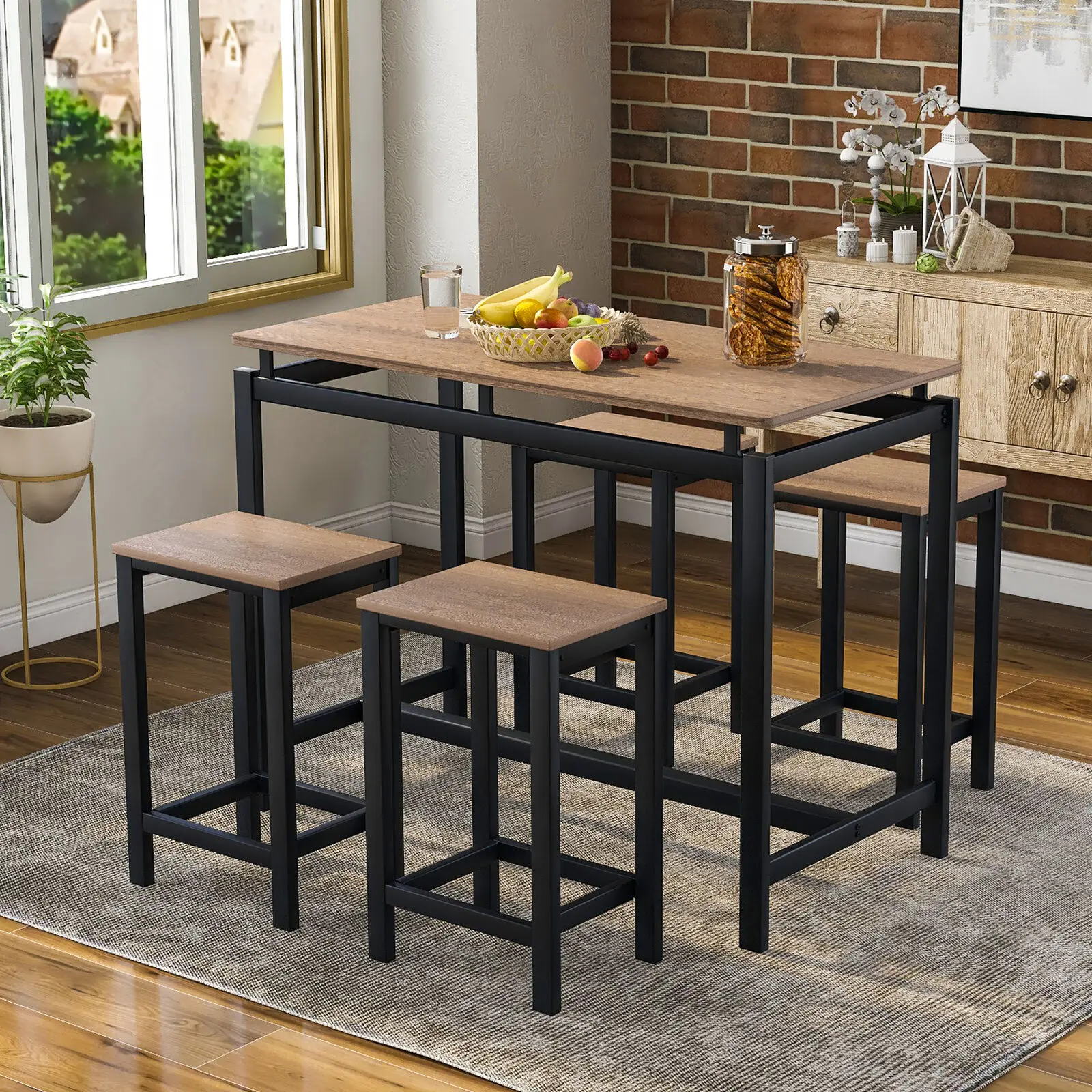 

5-piece Kitchen Counter Height Table Set Industrial Dining Table With 4 Chairs For Dining Room Kitchen Set Furniture