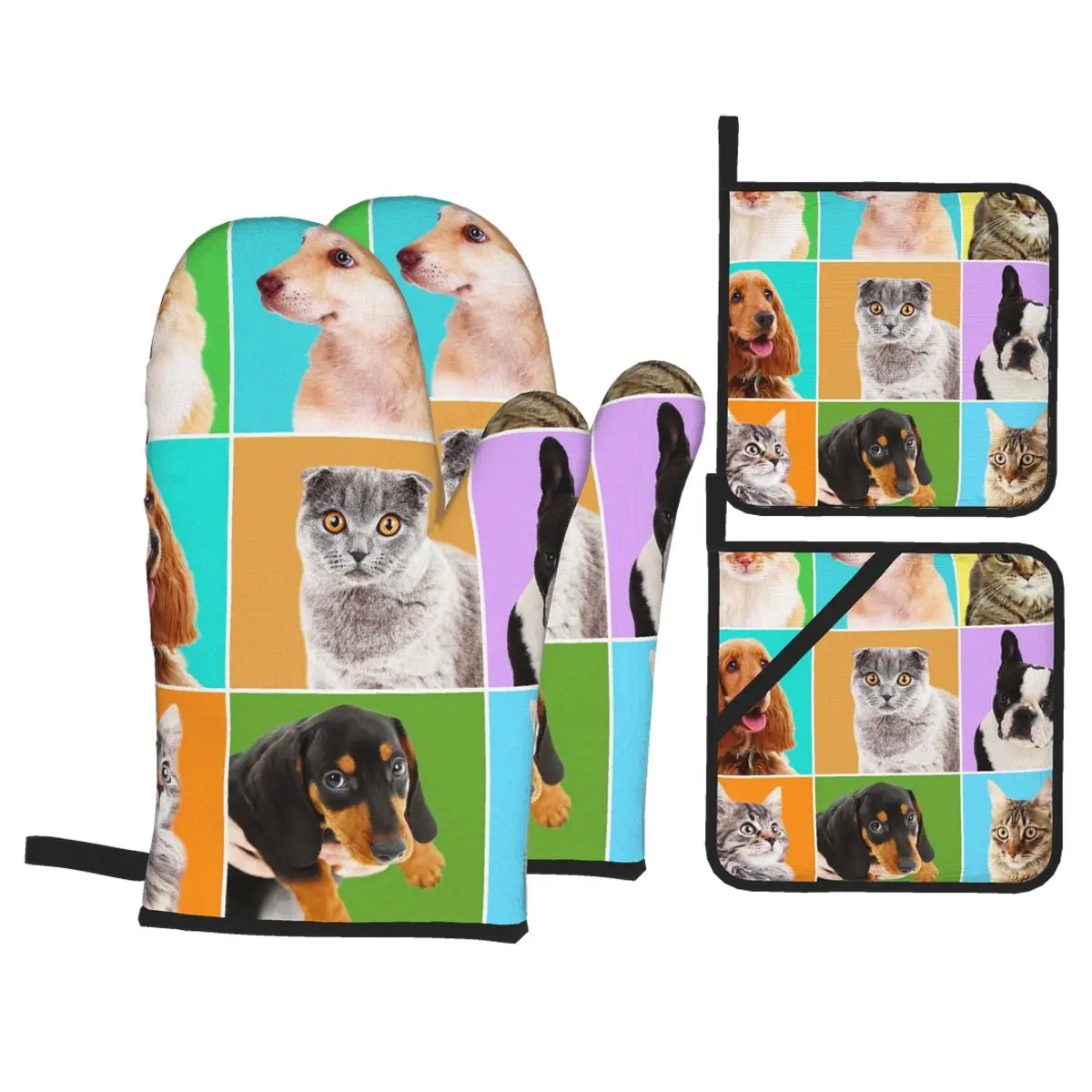 

4 шт. полиэстер постельное Кухня Пособия по кулинарии перчатки для микроволновой печи Симпатичные бульдог мопс, собака, кошка котенок для ра...