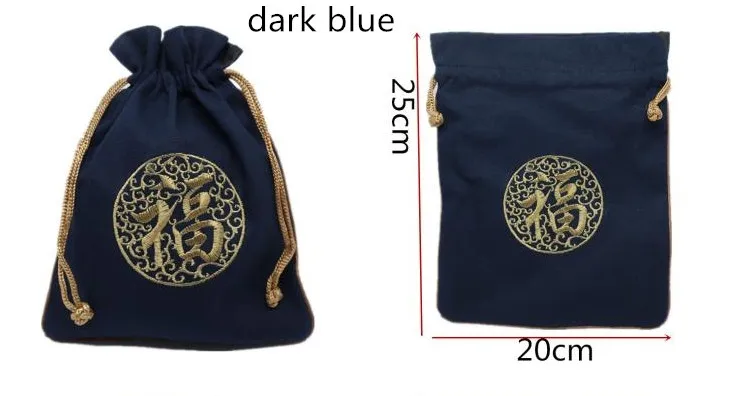 10pcs Chinese style Embroidery Lucky Fu Bag Large Jewellery Pouch Cotton Linen Drawstring Gift Packaging Candy Storage