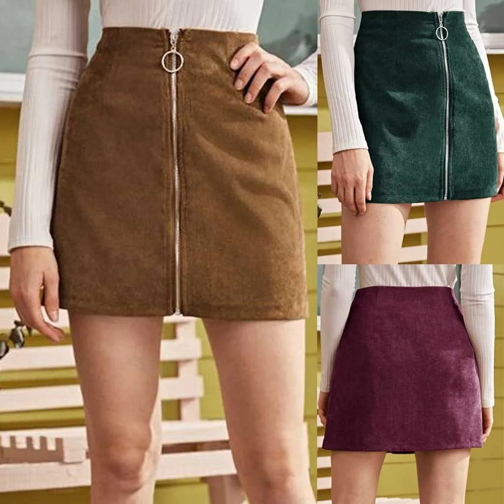 Женская Вельветовая юбка на молнии модная плиссированная мини с высокой талией