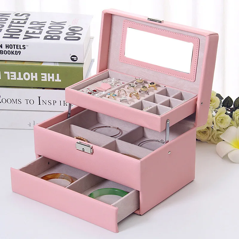Новая Кожаная Шкатулка для ювелирных изделий многослойный Большой
