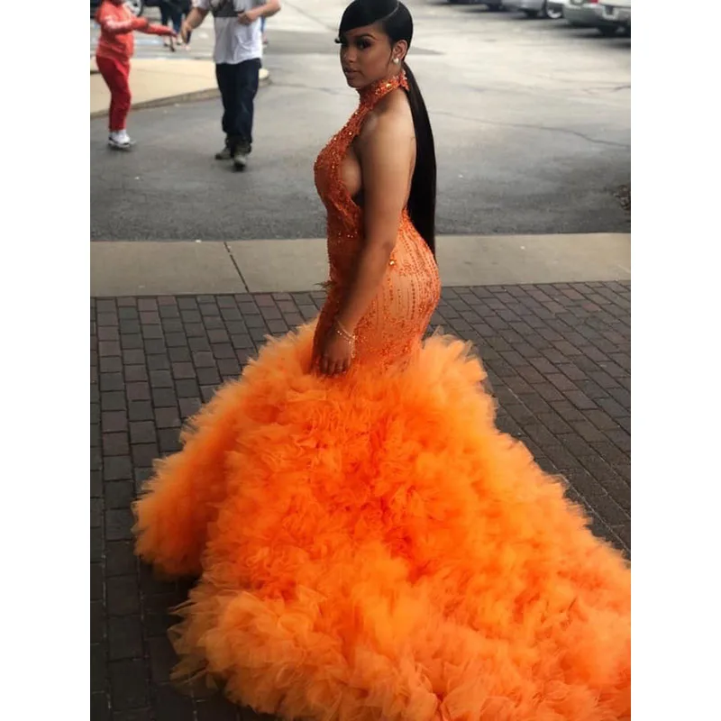Большие размеры оранжевые платья для выпускного вечера в стиле Русалочки Новые
