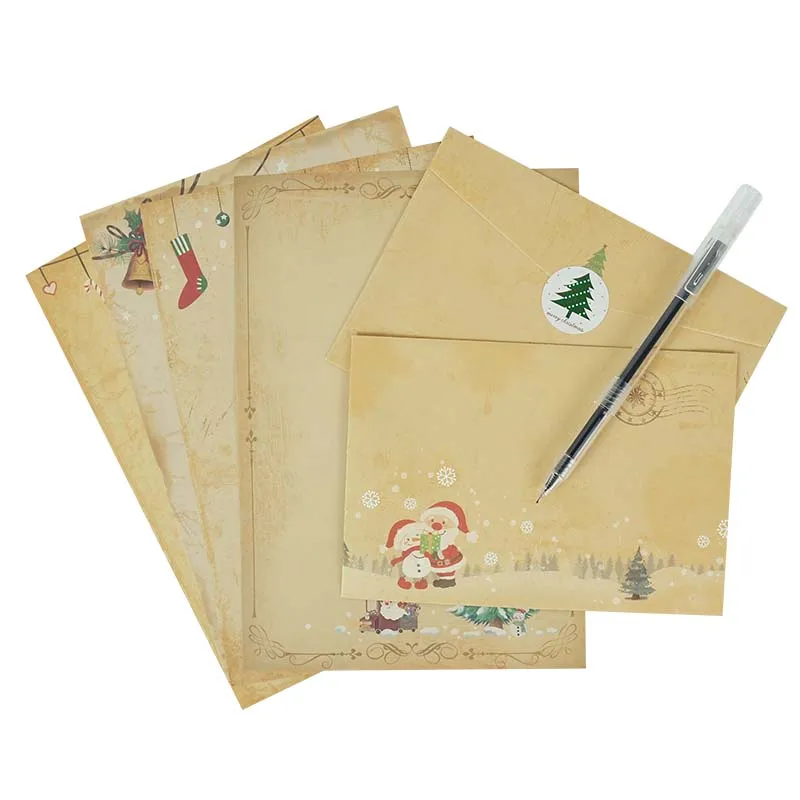 

Christmas Vintage Kraft Paper Envelope Stationery Letter Pad Xmas New Year Birthday Party Invitation Card Wedding Decoration