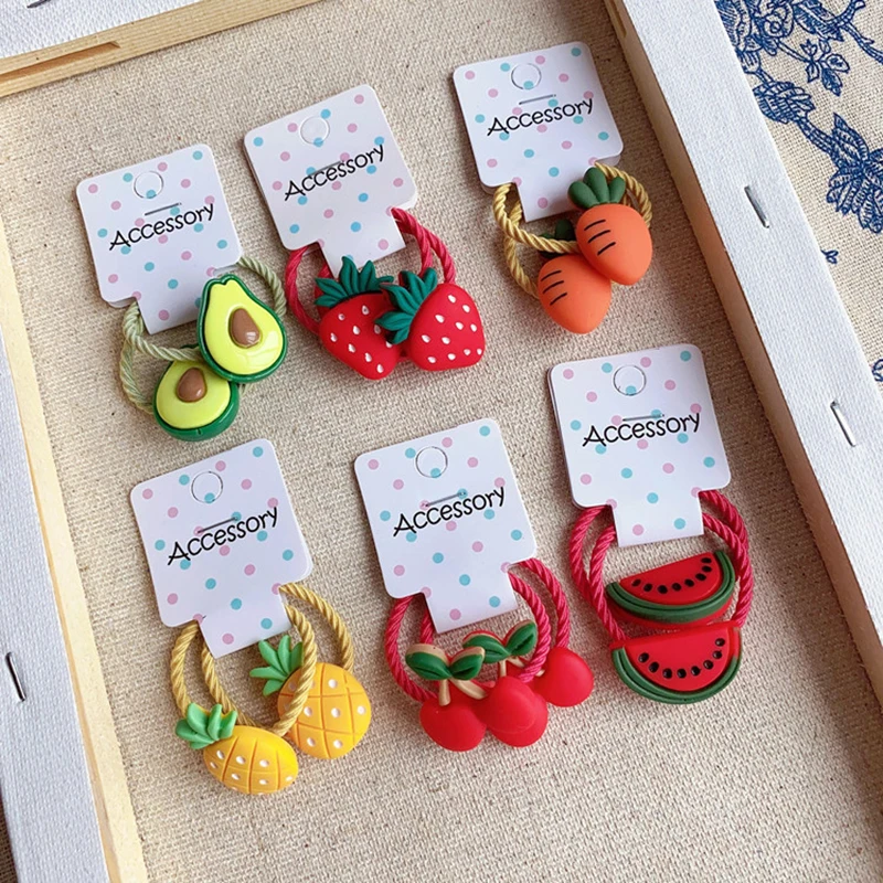 

New Korean Princess Style Rubber Band 2pcs Frosted Hair Scrunchies Fruit Hair Ring Band Children Hair rope Hair Accessories Hot