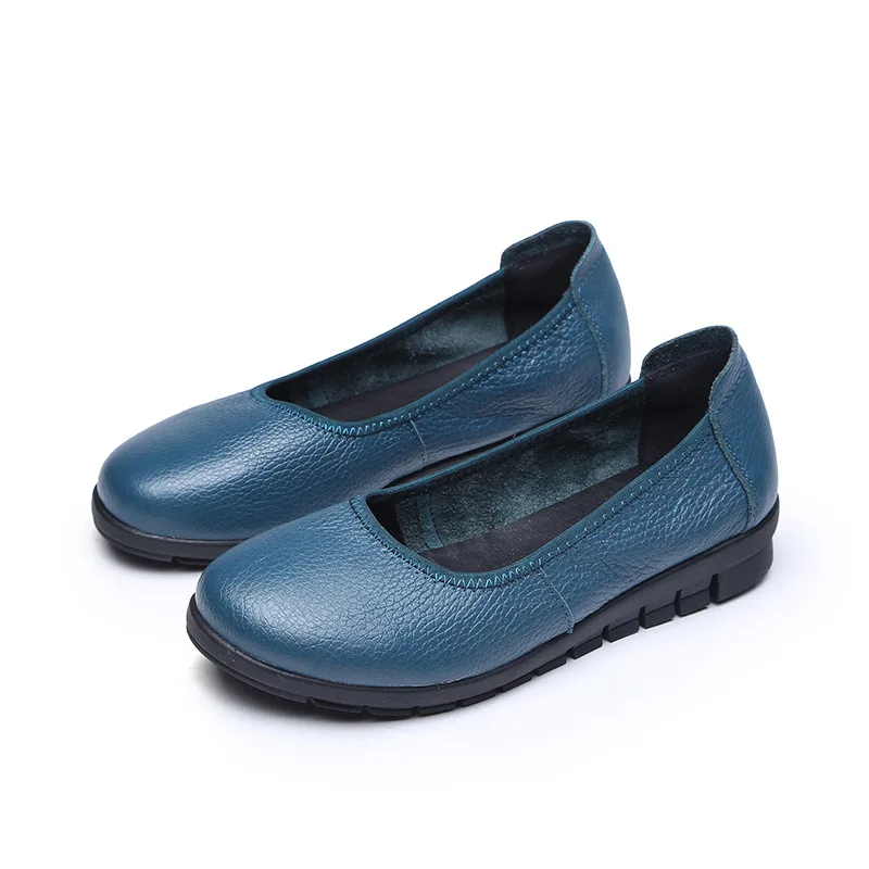

new 2021 Spring Simple Genuine Leather Flat Work Shoes Women Ballet Flats Solid Round Toe Non-Slip Soft Comfortable Ladies Shoes