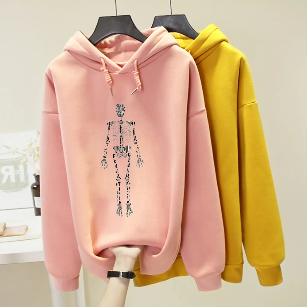 Hooded Hoodies Coat Gothic Punk Sweatshirts Unisex Sweetshirts Korean Skeleton Hoodies Sweatshirts for Women Plus Size Fleece