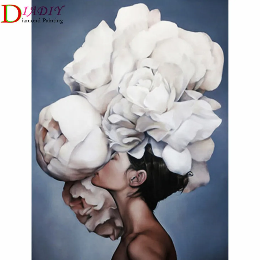 

Diamond Embroidery Girl 5D Diamond Painting Flower Cross Stitch Portrait Rhinestone Mosaic Full Layout Home Decor Gift