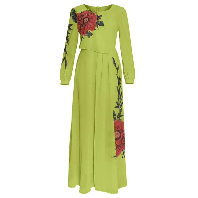 

2021 Summer Dresses for Women African Print Chiffon Abaya Ankara Dashiki Maxi Dress Long Sleeve Elegant Ladies Clothes Boubou