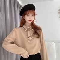 new french sweet shirt for autumn winter 2022 solid color loose preppy style blouse for girl long sleeve turn down collar shirt