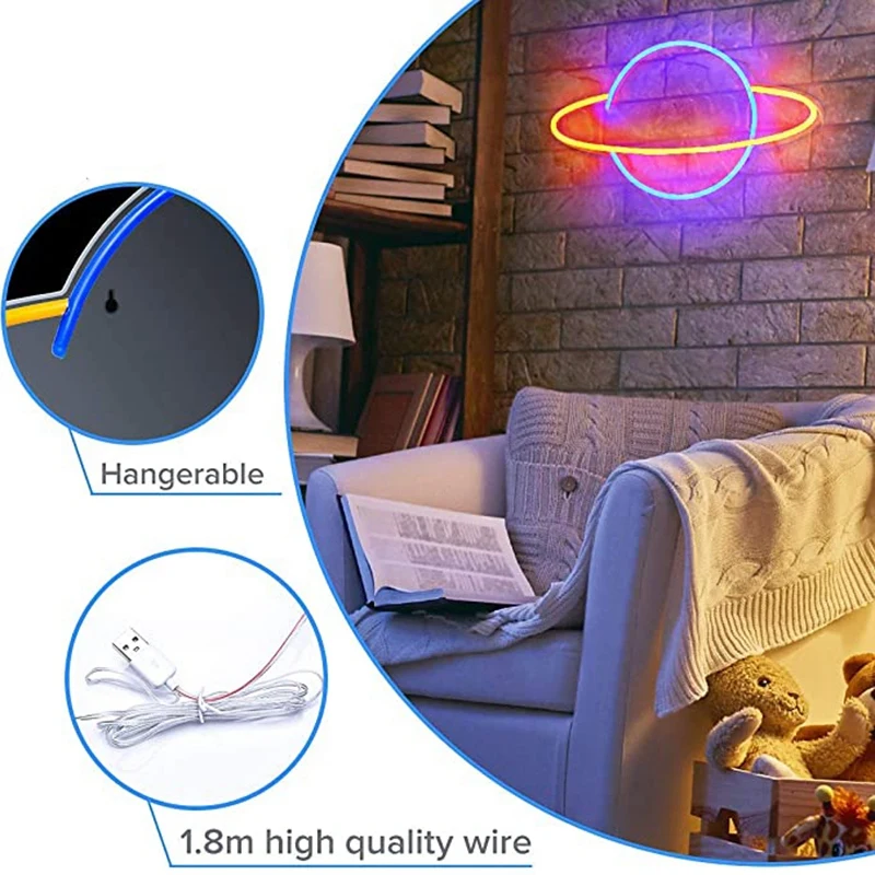 

Planet Neon Sign, Led Neon Light Wall Light Led Wall Decor, Battery or USB Powered Light Up Neon Sign for Bedroom