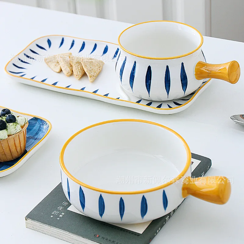

Fashion Creative Ceramic Breakfast Tray Fruit Plate Snack Tray Milk Pot Tableware Set