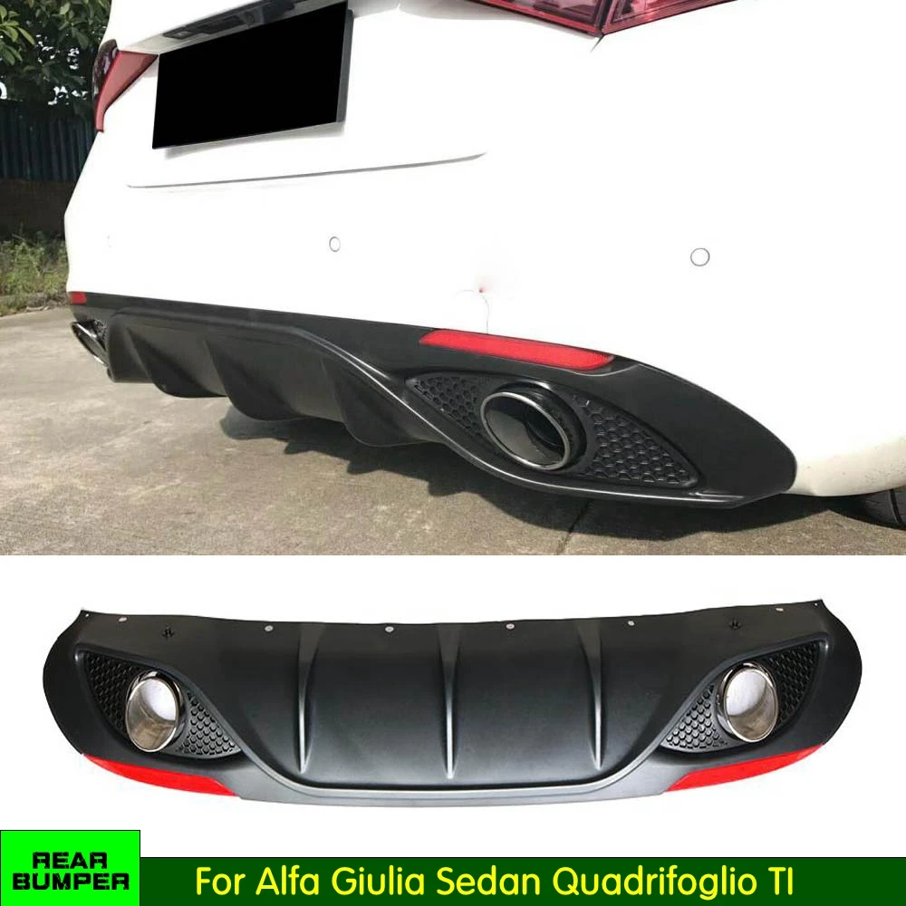 Car Rear Bumper Lip Diffuser With Exhaust tips for alfa Giulia Sedan 4 Door Quadrifoglio TI 2016 2017 carbon fiber/ PP Plastic | Автомобили