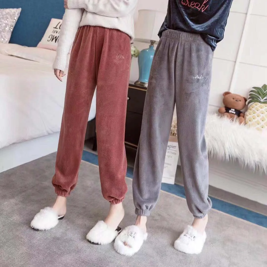Женская зимняя Фланелевая пижама с мягкой плюшевой подкладкой однотонные