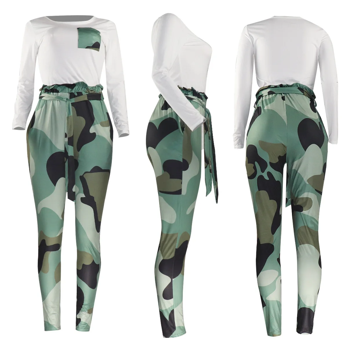 

Camouflage Two Piece Set Women Spring Autumn Sport Jogger Tracksuits Streetwear Casual Top New 2020 Lace-Up Long Pants Outfits
