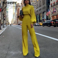 new overalls for women wide leg rompers casual women playsuits solid high neck long sleeve jumpsuit women office overalls femme