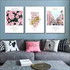 Современные Простые постеры с розовыми цветами, архитектурные уличные картины с буквами, картины на холсте, печатные фрески, Подарки Для Семьи 50x70