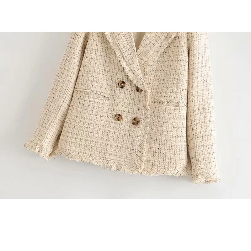 

Small Fragrance Lapel Long Sleeve Women's Jacket 2019 Autumn New Korean Version of Temperament Tweed Fringed Loose Wild Female