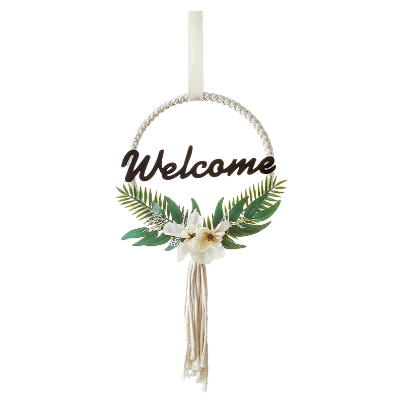 

Welcome Sign for Front Door Porch Boho Macrame Hanging Decor for Wall Farmhouse Garden Wedding Home Gift for Girls Women